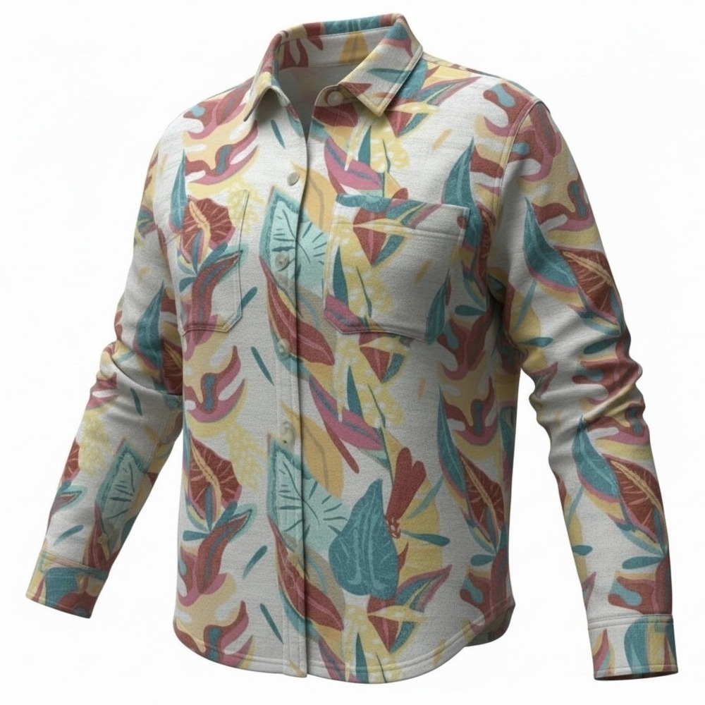 Travis Mathew Womens XL Tropical Leaf Print Long Sleeve Button Up Shirt Shacket